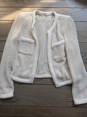 Mango Cream Openwork Knit Blazer